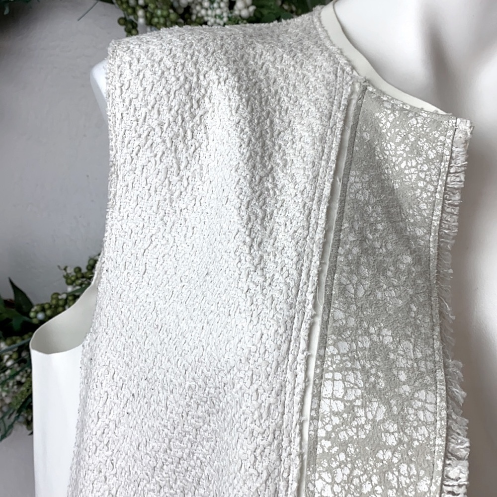 Elie Tahari Verina White Mixed Texture Vest XL Leather Woven Scuba - Picture 3 of 9